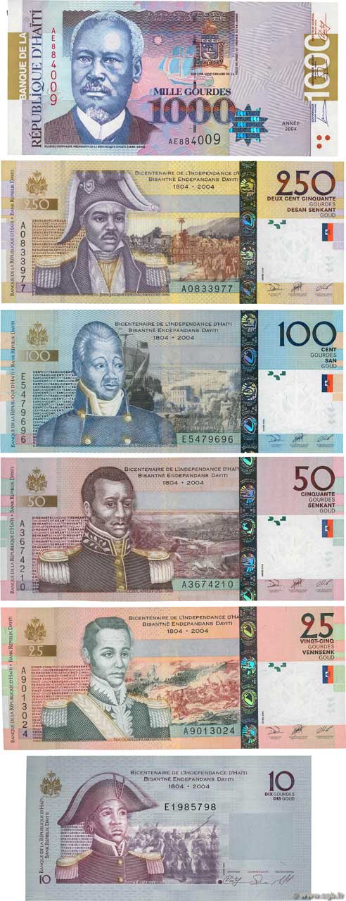 10  au 1000 Gourdes Lot HAÏTI  2004 P.272 au P.278 FDC