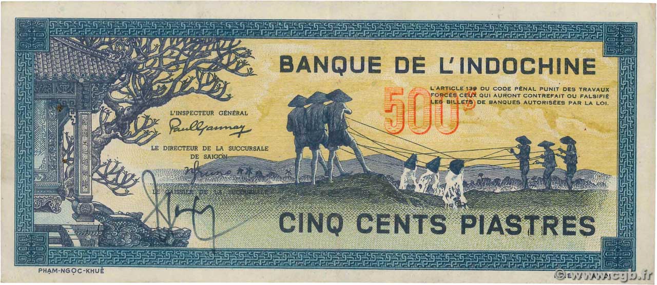 500 Piastres bleu FRENCH INDOCHINA  1944 P.068 XF