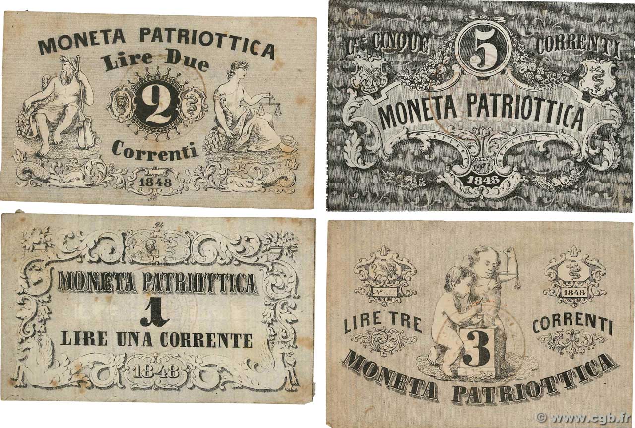 1, 2, 3 et 5 Lire Lot ITALIEN  1848 PS.185 au PS.187 S