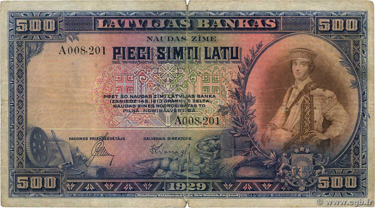 500 Latu LATVIA  1929 P.19a F-
