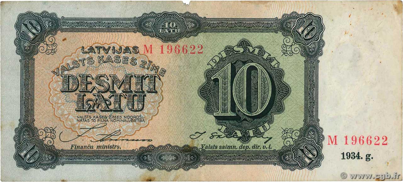 10 Latu LATVIA  1933 P.25a F