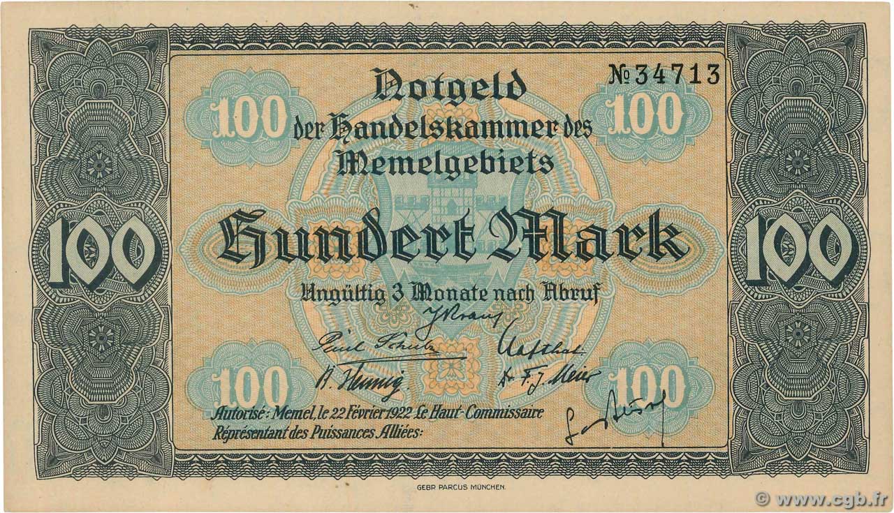 100 Mark MEMEL  1922 P.09 SC+