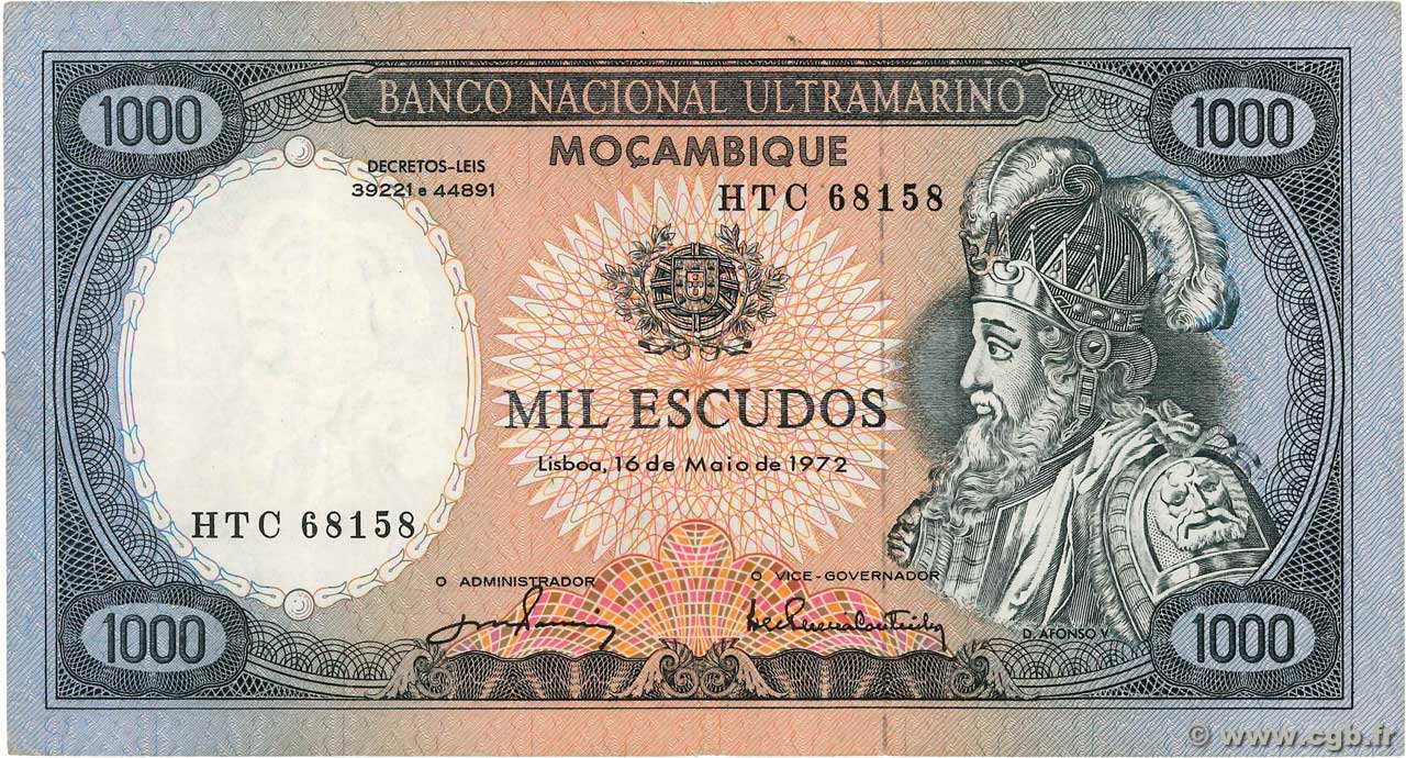 1000 Escudos MOZAMBIQUE  1972 P.112b VF+