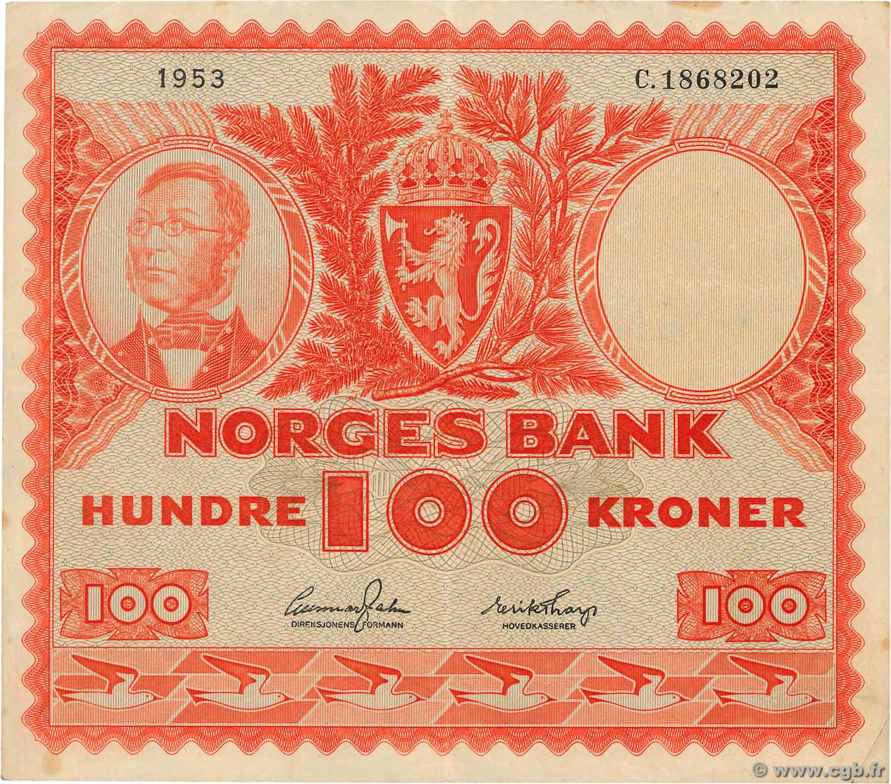 100 Kroner NORVÈGE  1953 P.33a3 VF+