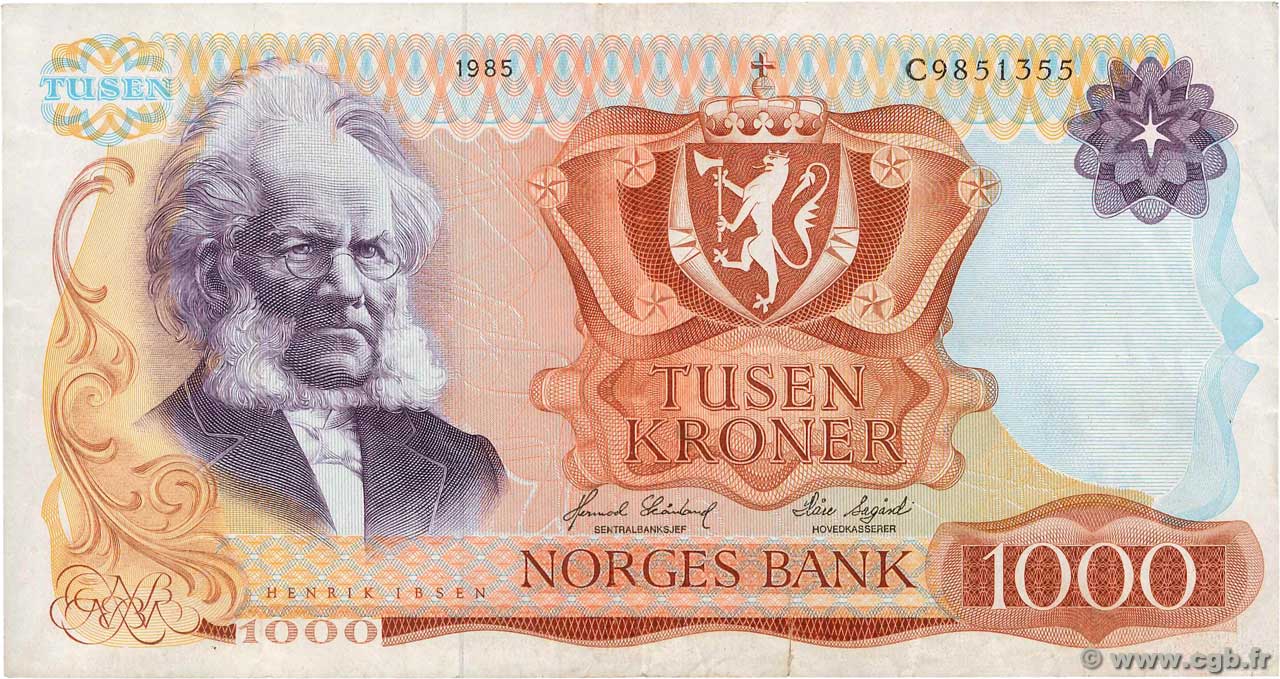 1000 Kroner NORWAY  1985 P.40c VF