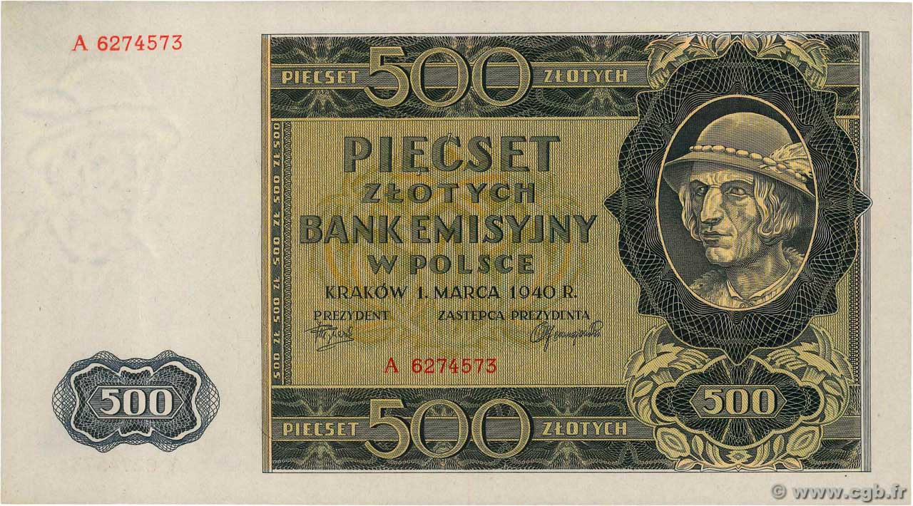 500 Zlotych POLAND  1940 P.098 UNC
