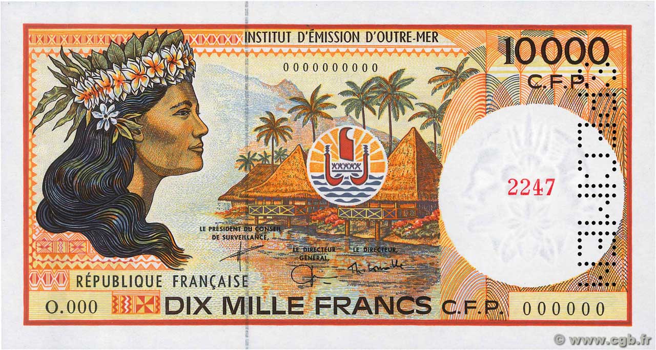 10000 Francs Spécimen POLYNESIA, FRENCH OVERSEAS TERRITORIES  2002 P.04es UNC