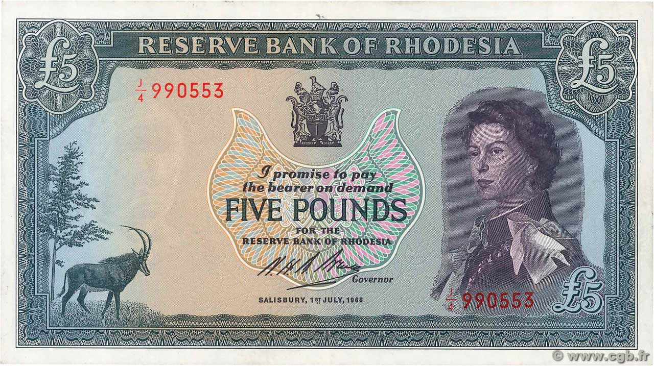 5 Pounds RODESIA  1966 P.29a EBC