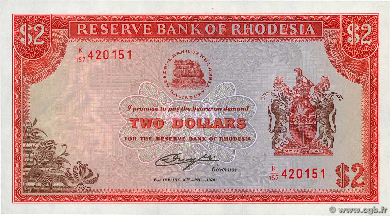 2 Dollars RHODESIA  1979 P.39a q.FDC