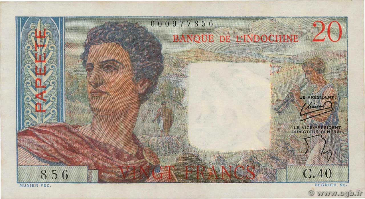 20 Francs TAHITI  1951 P.21b AU-