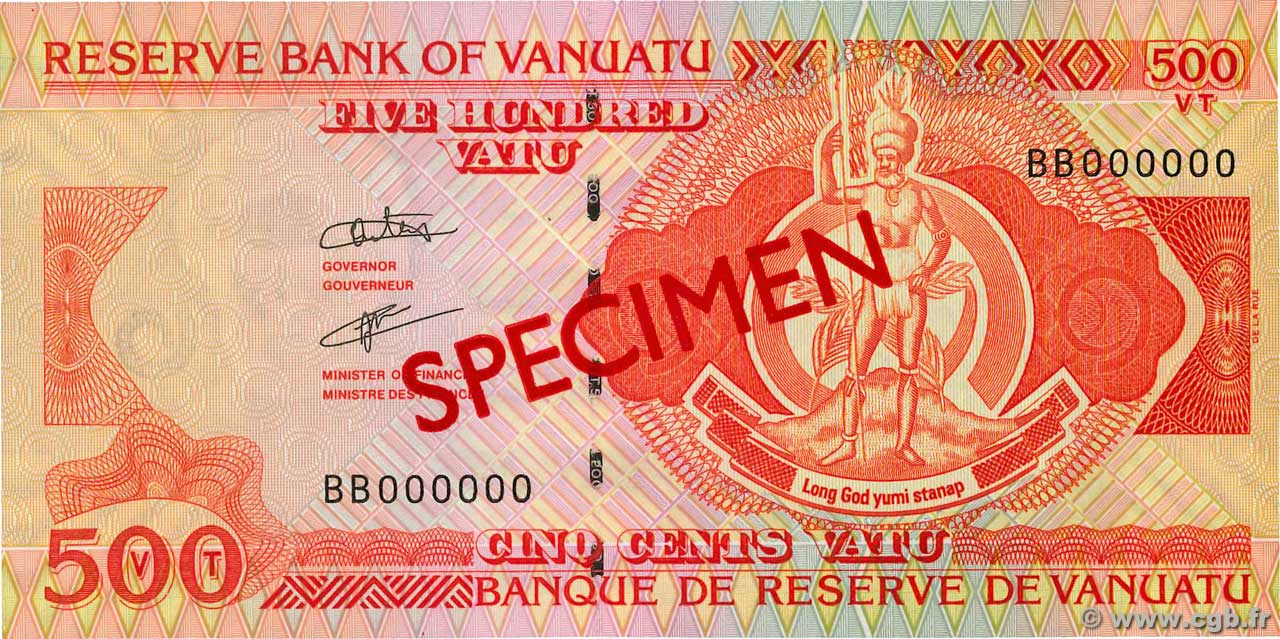 500 Vatu Spécimen VANUATU  1993 P.05bs AU+