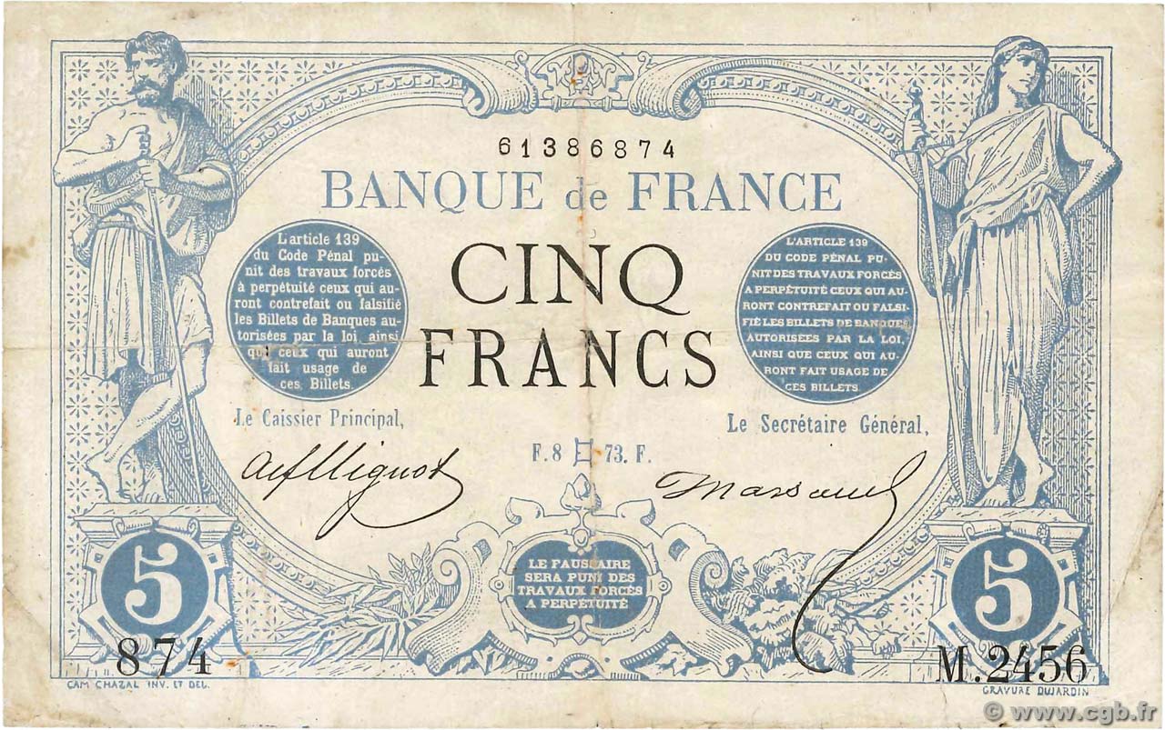 5 Francs NOIR FRANCE  1873 F.01.18 TB+