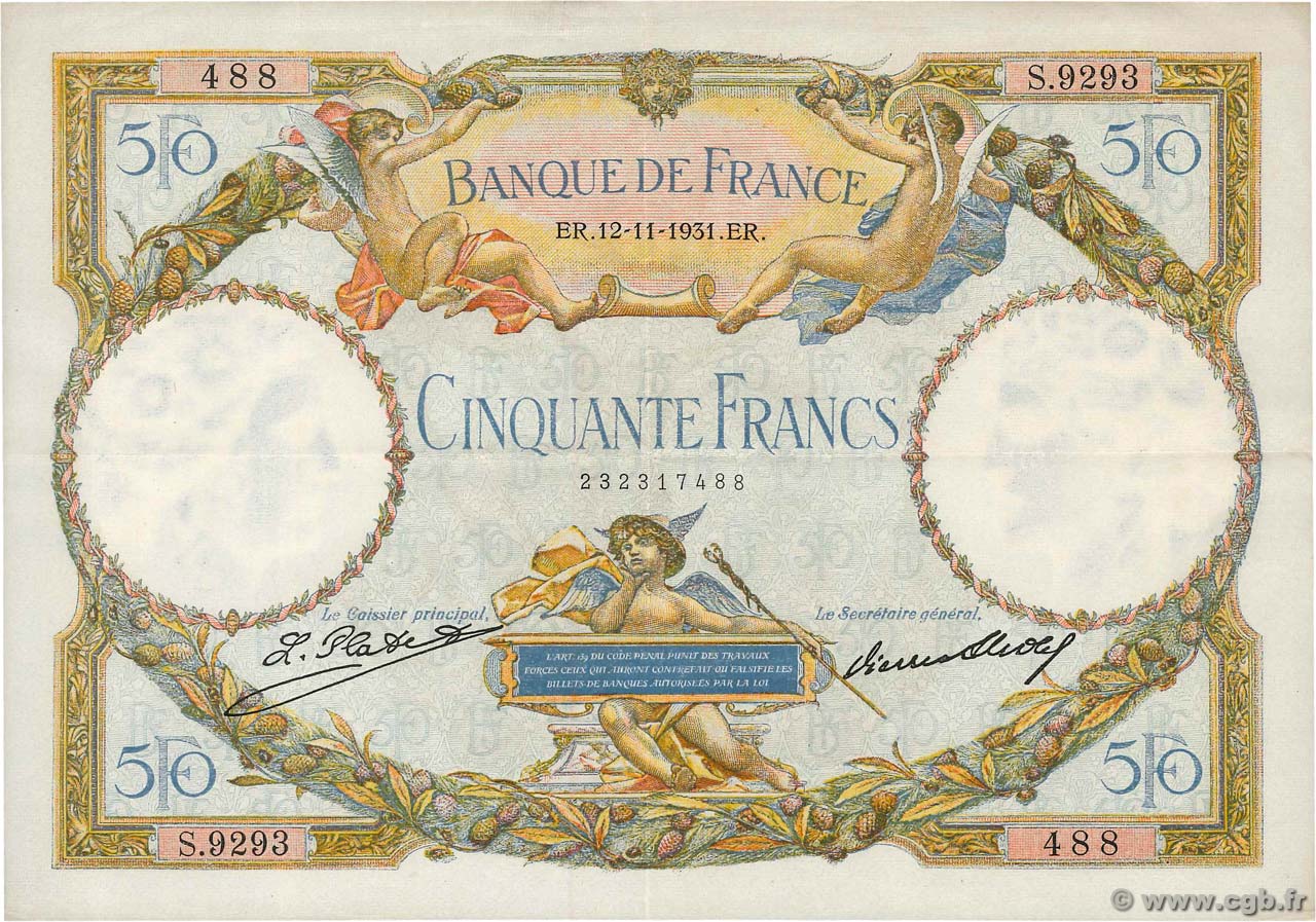 50 Francs LUC OLIVIER MERSON type modifié FRANCE  1931 F.16.02 XF-