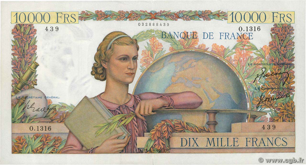 10000 Francs GÉNIE FRANÇAIS FRANCIA  1951 F.50.49 SPL