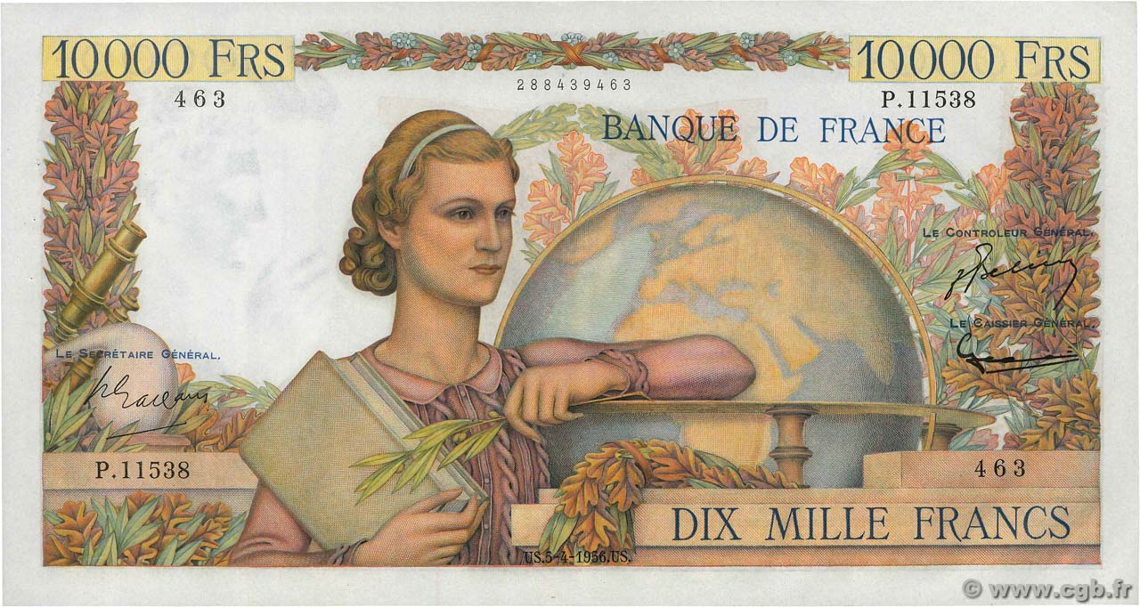 10000 Francs GÉNIE FRANÇAIS FRANCIA  1956 F.50.80 MBC+