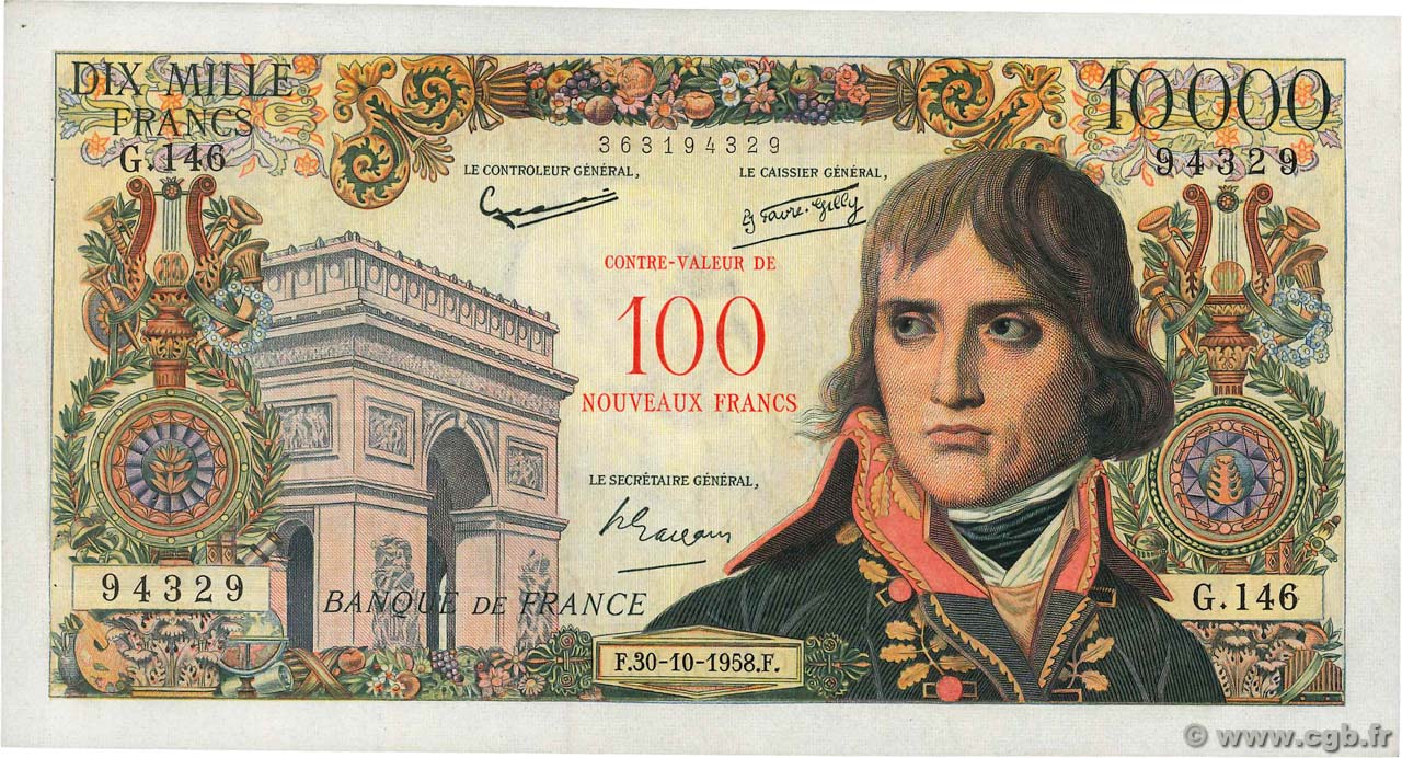 100 NF sur 10000 Francs BONAPARTE FRANCIA  1958 F.55.01 MBC
