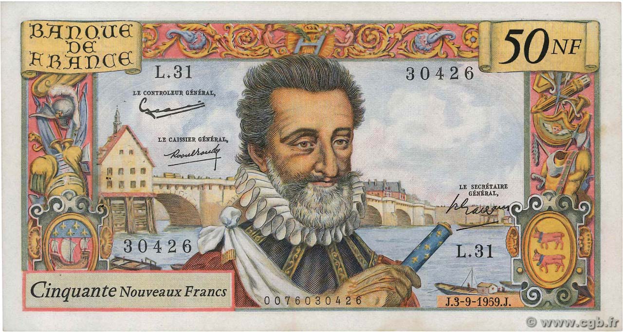 50 Nouveaux Francs HENRI IV FRANCE  1959 F.58.03 TTB+