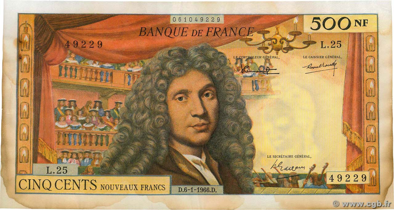 500 Nouveaux Francs MOLIÈRE FRANCE  1966 F.60.09 F+
