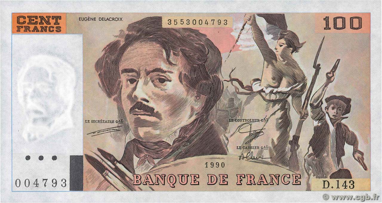 100 Francs DELACROIX imprimé en continu FRANCE  1990 F.69bis.01bD NEUF