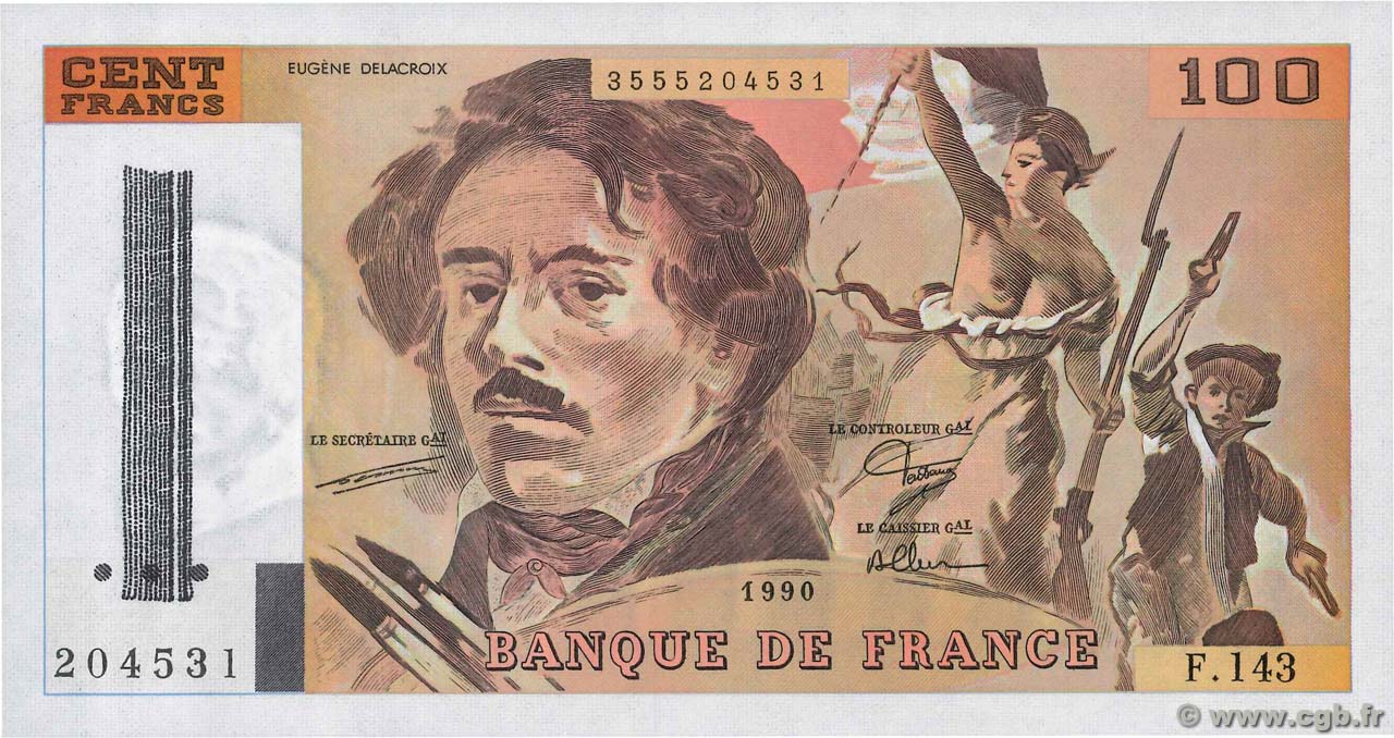 100 Francs DELACROIX imprimé en continu FRANKREICH  1990 F.69bis.01bF- ST