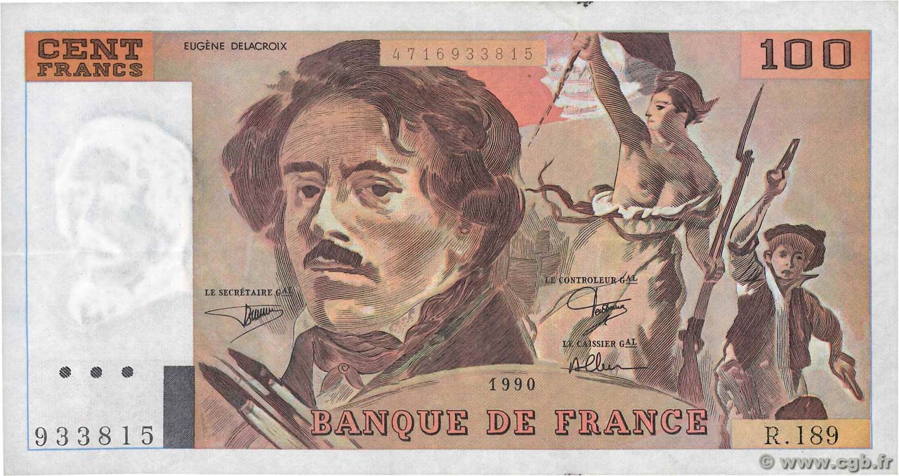 100 Francs DELACROIX imprimé en continu FRANCIA  1990 F.69bis.02e2 q.SPL