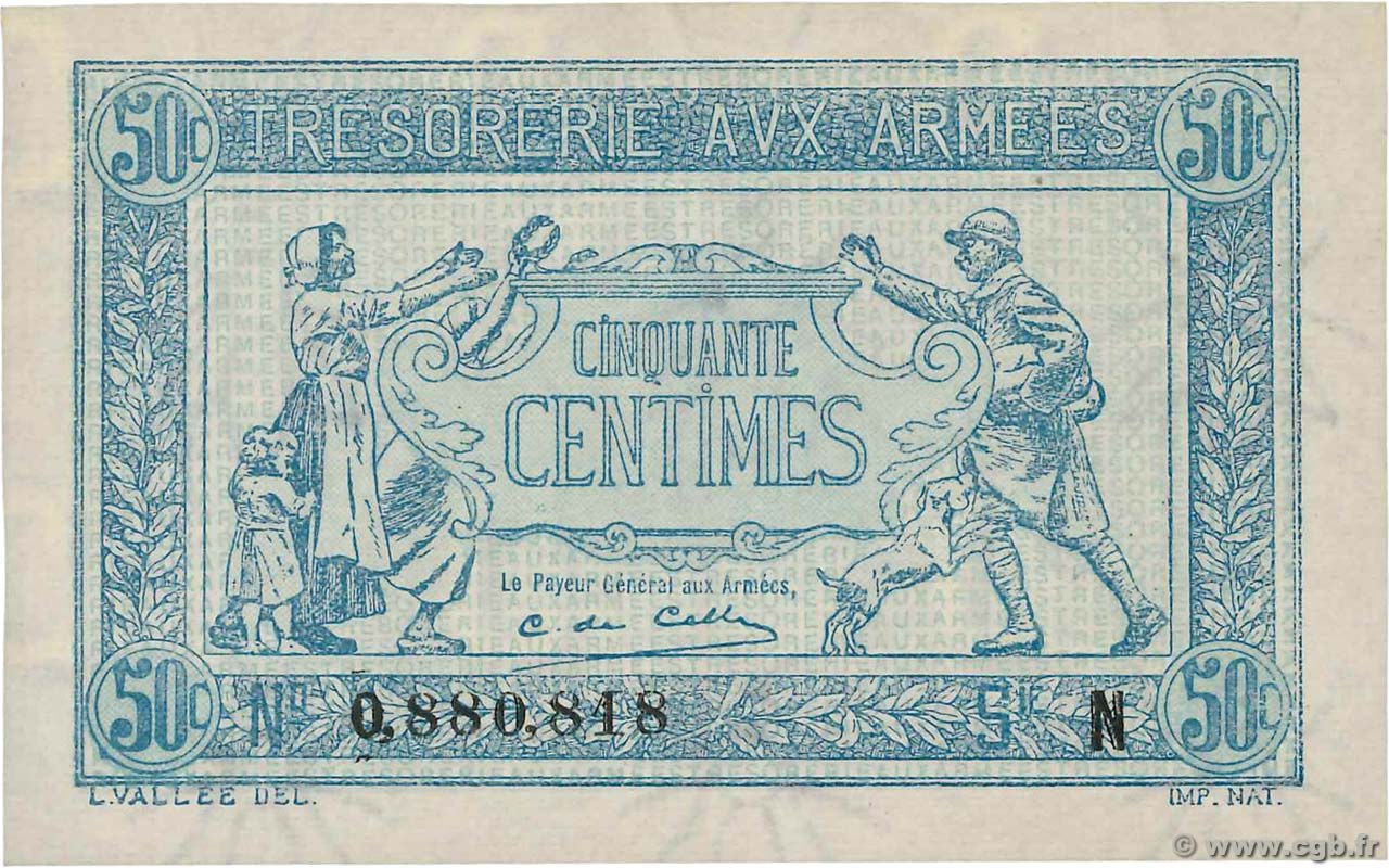 50 Centimes TRÉSORERIE AUX ARMÉES 1917 FRANKREICH  1917 VF.01.14 fST+