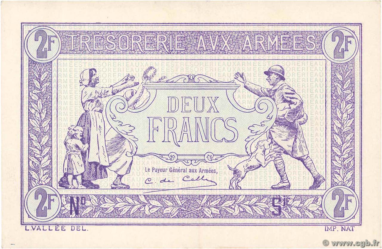 2 Francs TRÉSORERIE AUX ARMÉES Épreuve FRANKREICH  1919 VF.05.00Ec fST+