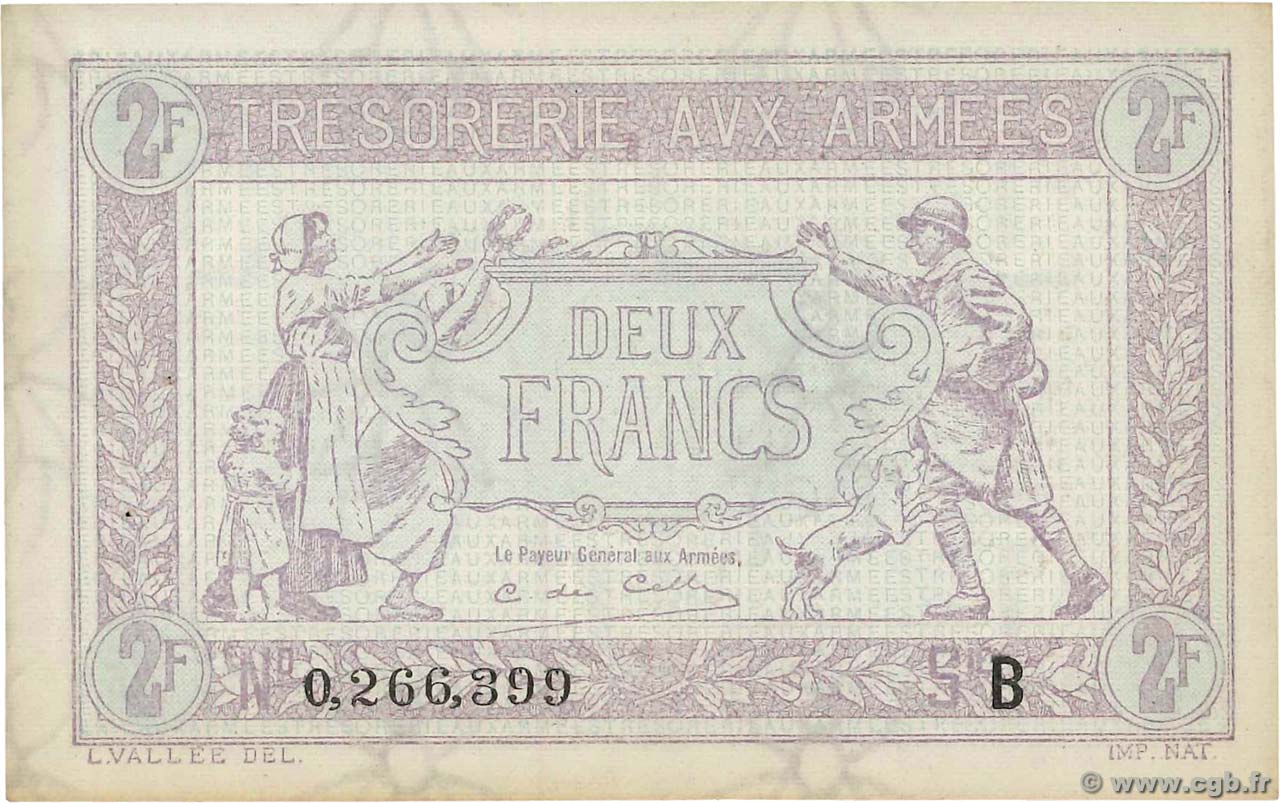 2 Francs TRÉSORERIE AUX ARMÉES FRANCE  1919 VF.05.02 XF+