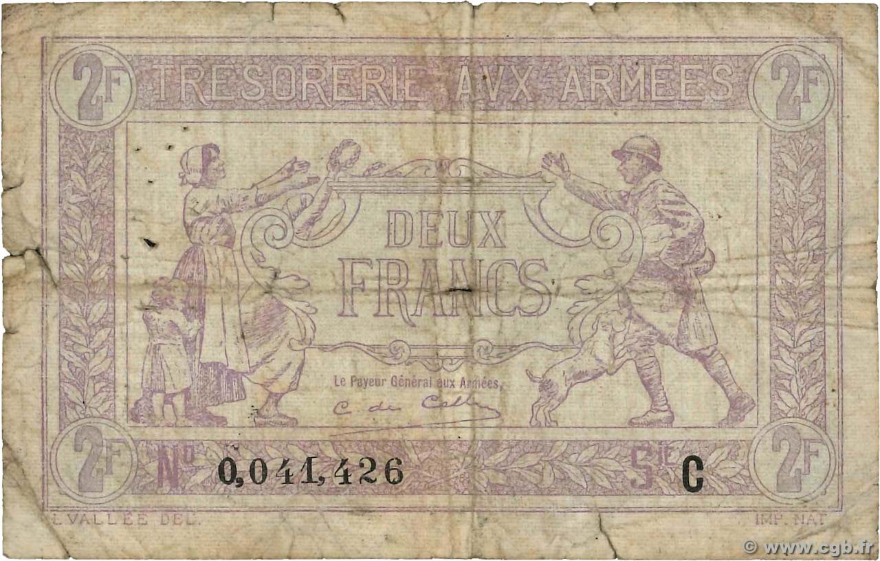2 Francs TRÉSORERIE AUX ARMÉES FRANCIA  1919 VF.05.03 RC