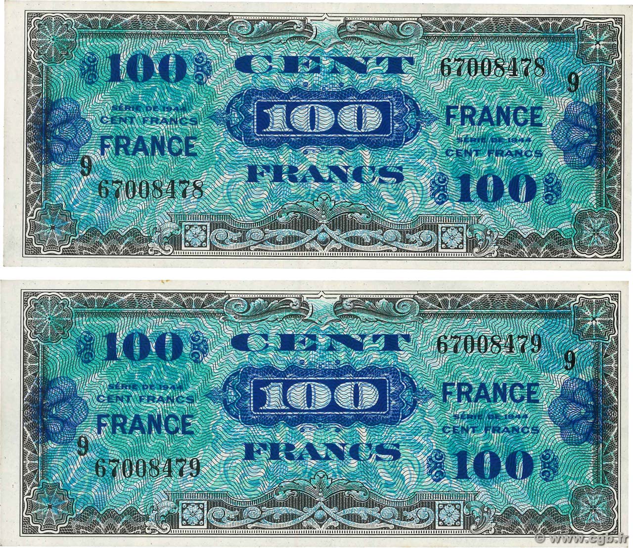 100 Francs FRANCE Consécutifs FRANCE  1945 VF.25.09 SUP+