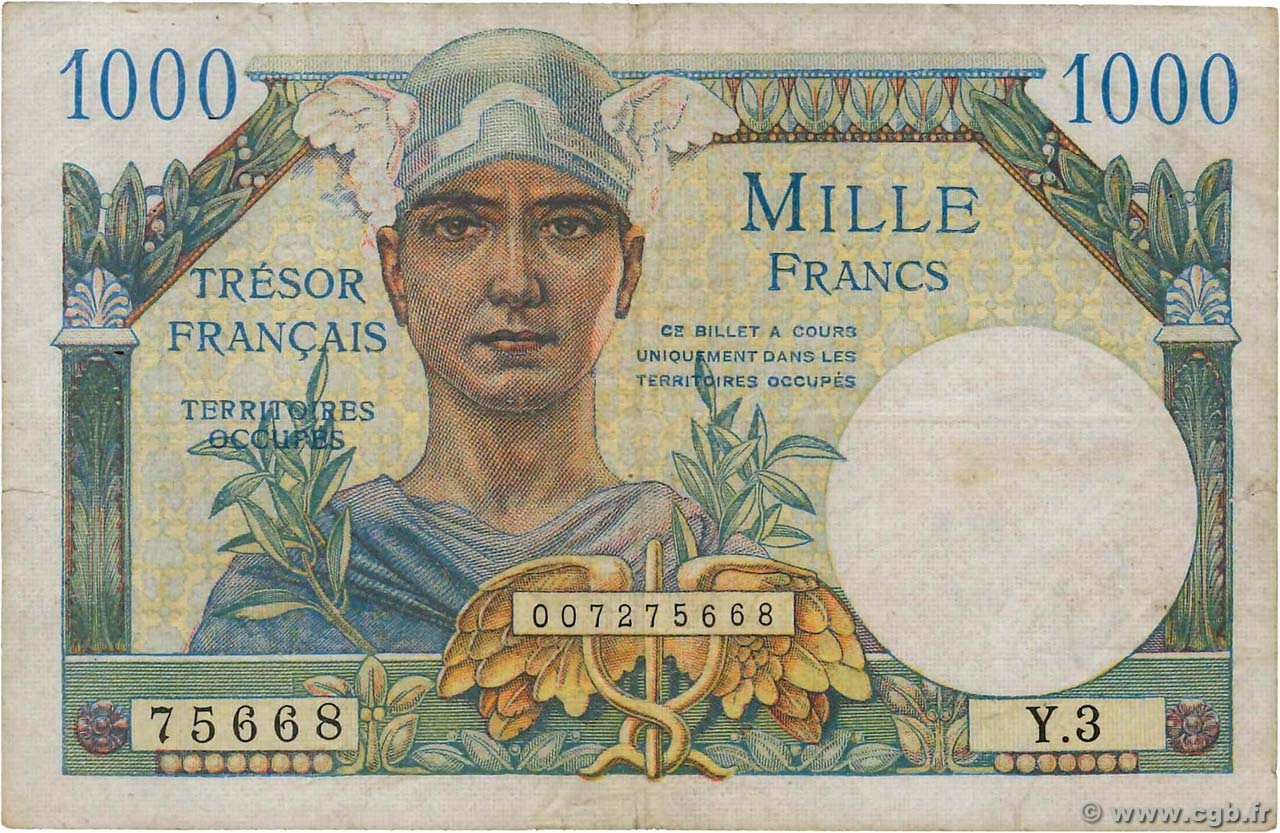 1000 Francs TRÉSOR FRANÇAIS FRANCIA  1947 VF.33.03 BC