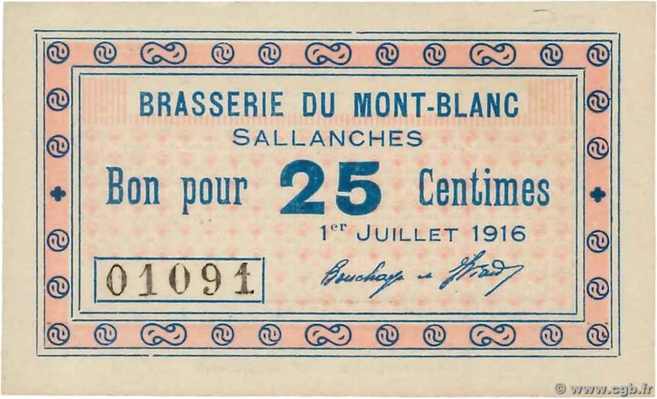 25 Centimes FRANCE régionalisme et divers Sallanches 1916 JP.74-39 NEUF