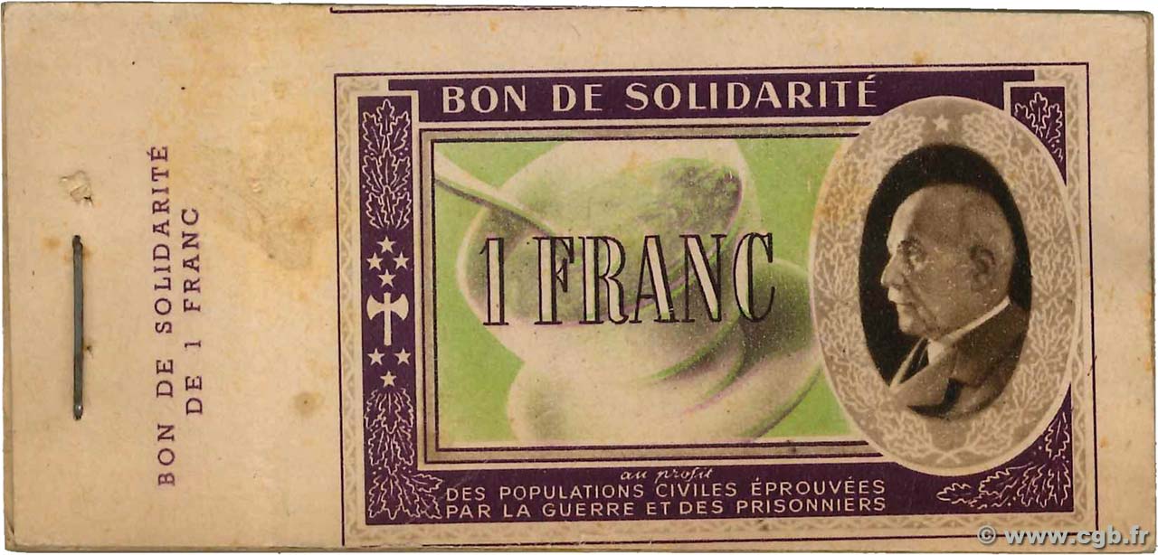 1 Franc BON DE SOLIDARITÉ Liasse FRANCE régionalisme et divers  1941 KL.02A1 SPL
