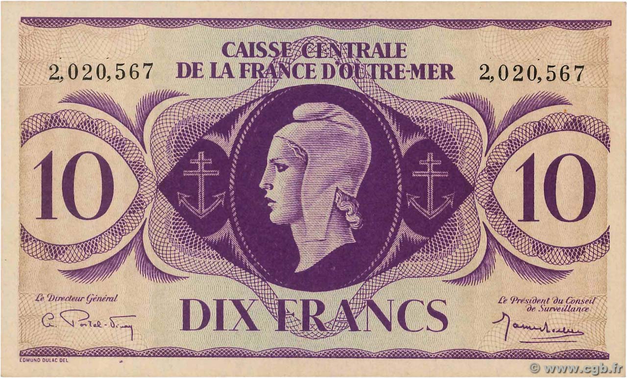 10 Francs AFRIQUE ÉQUATORIALE FRANÇAISE  1944 P.16c q.FDC