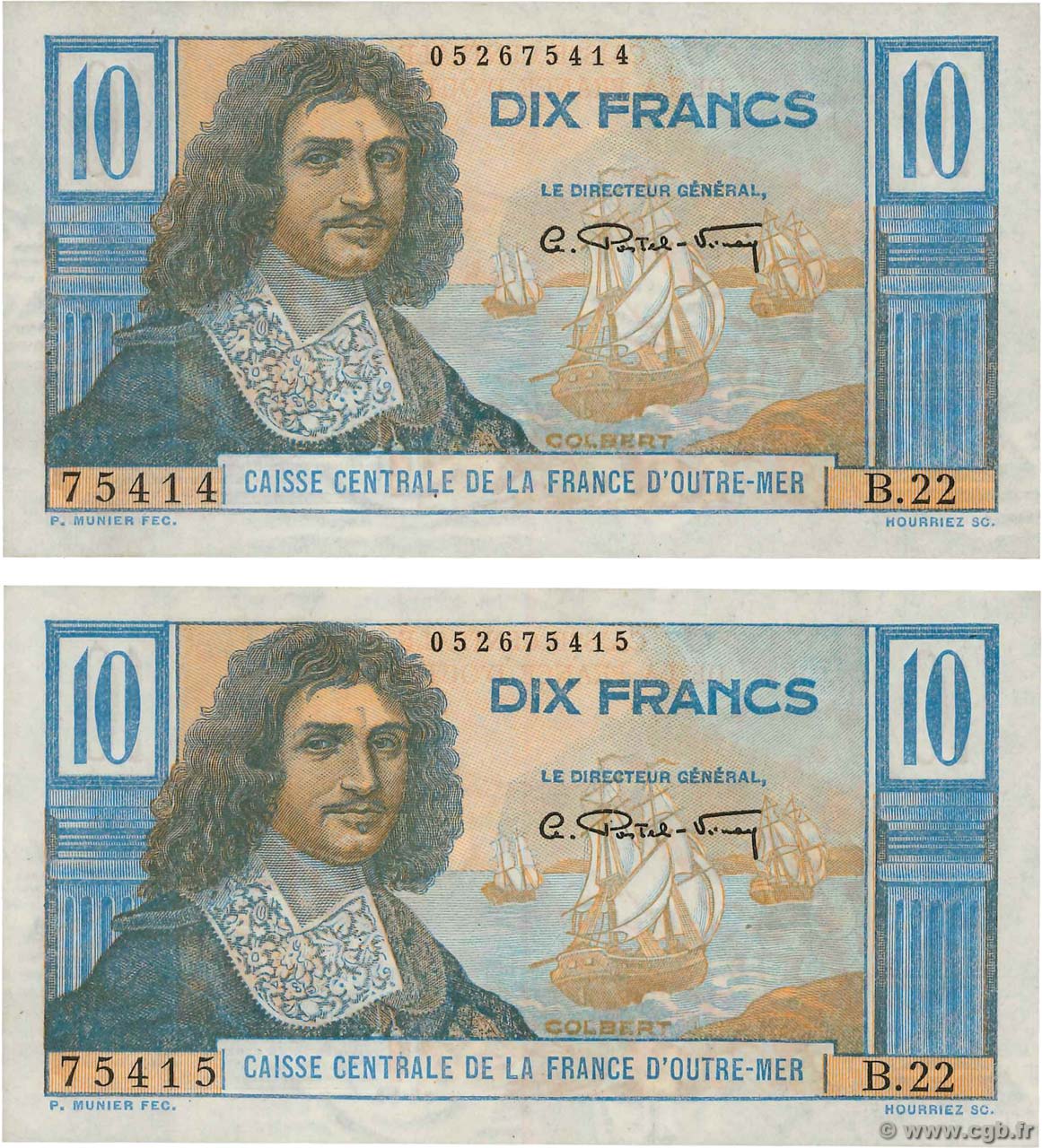 10 Francs Colbert Consécutifs FRENCH EQUATORIAL AFRICA  1947 P.21 UNC-