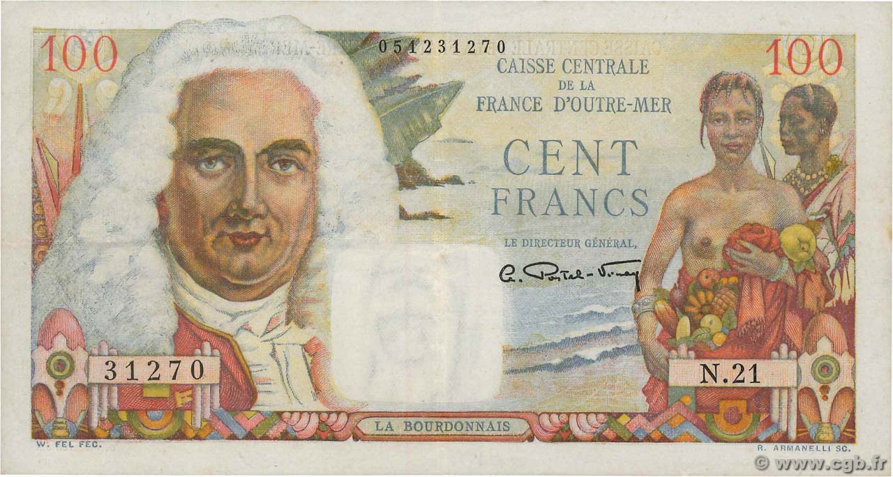 100 Francs La Bourdonnais FRENCH EQUATORIAL AFRICA  1946 P.24 VF