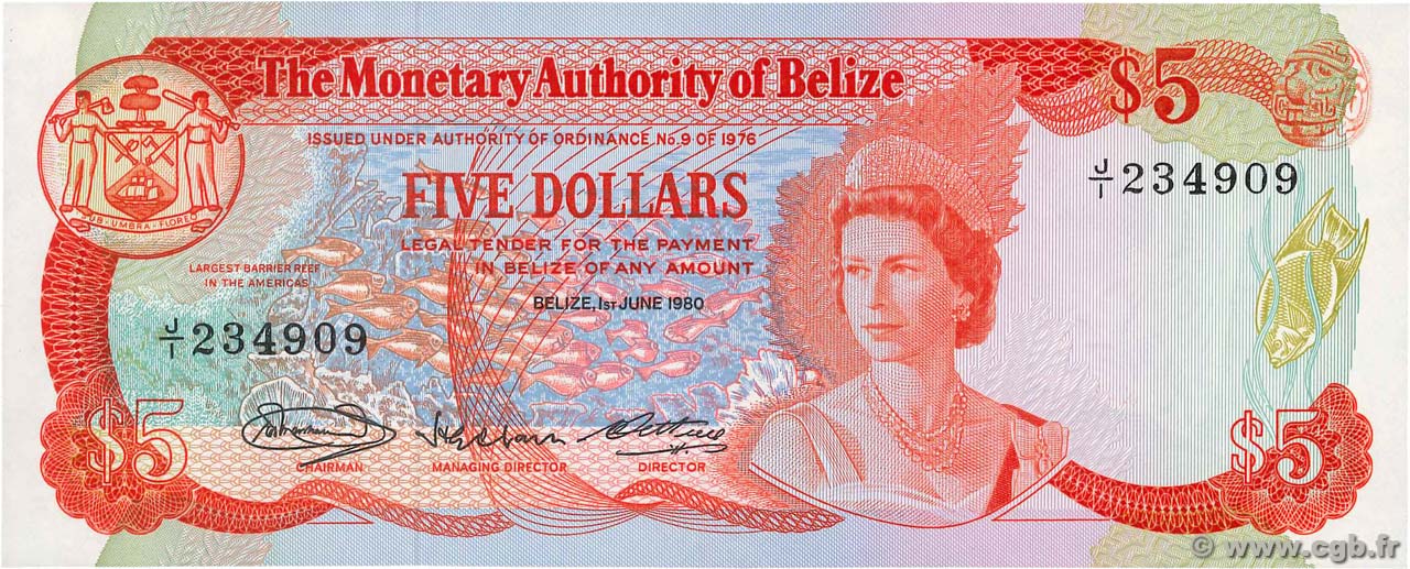 5 Dollars BELIZE  1980 P.39a FDC