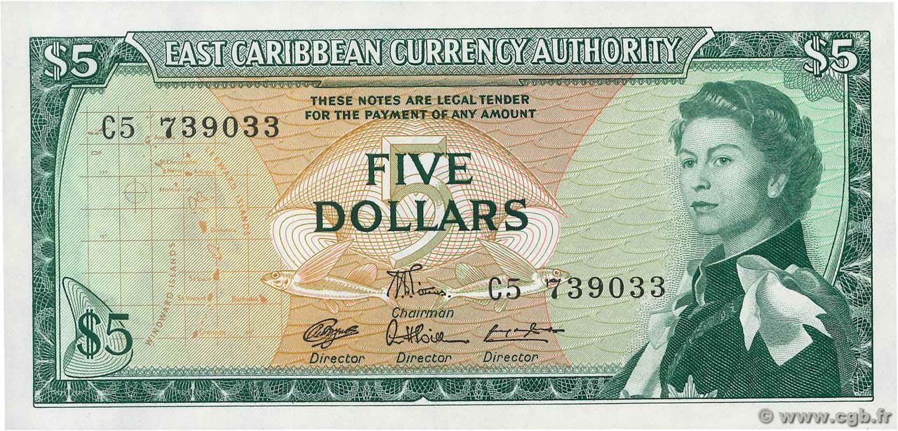 5 Dollars EAST CARIBBEAN STATES  1965 P.14f UNC