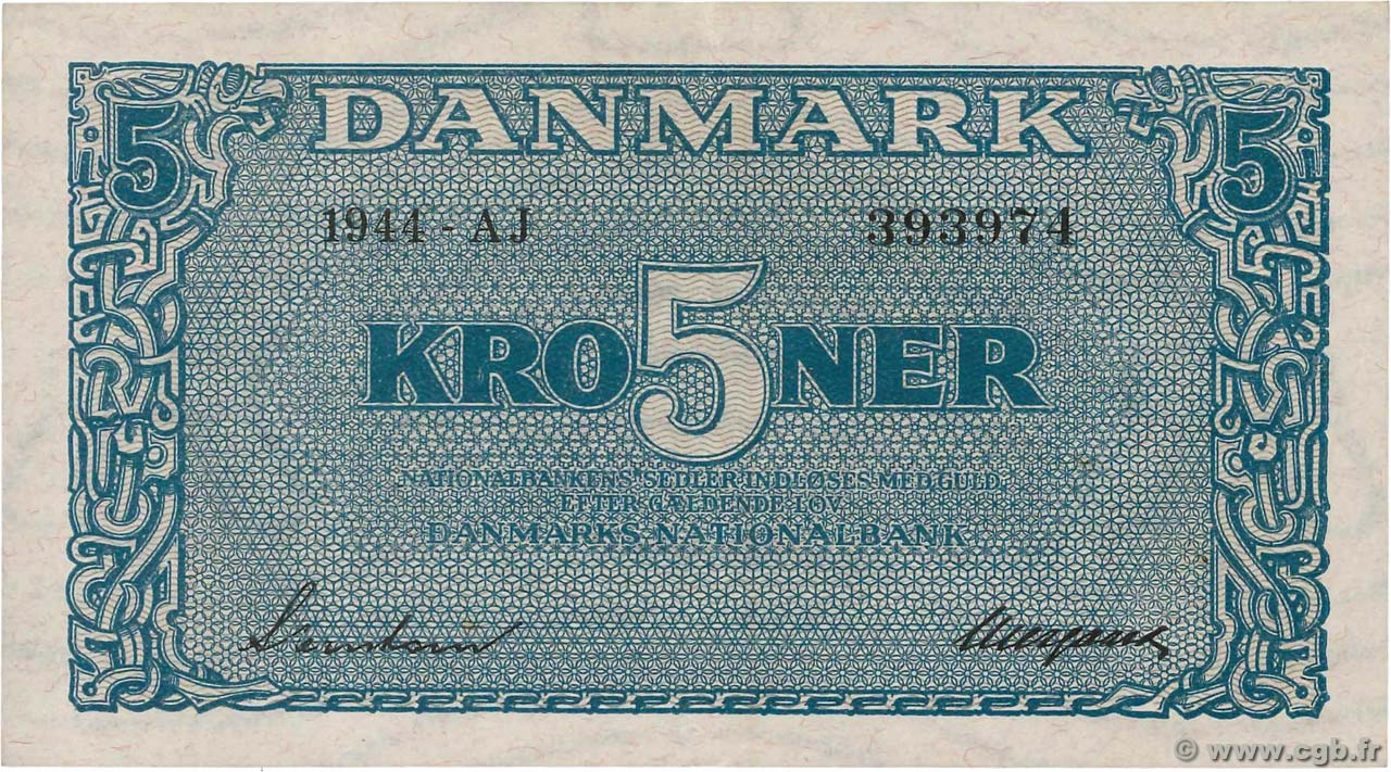 5 Kroner DANEMARK  1944 P.035a SPL