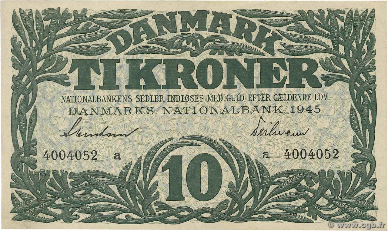 10 Kroner DÄNEMARK  1945 P.037a fST+