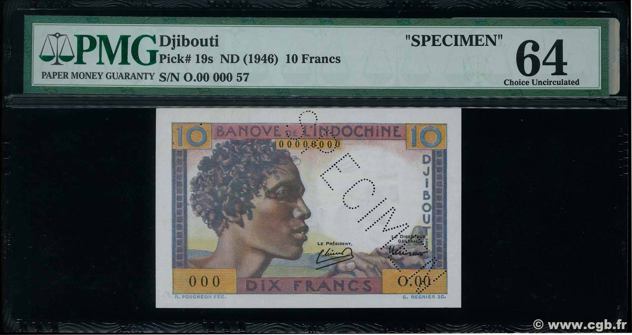 10 Francs Spécimen DJIBOUTI  1946 P.19s AU