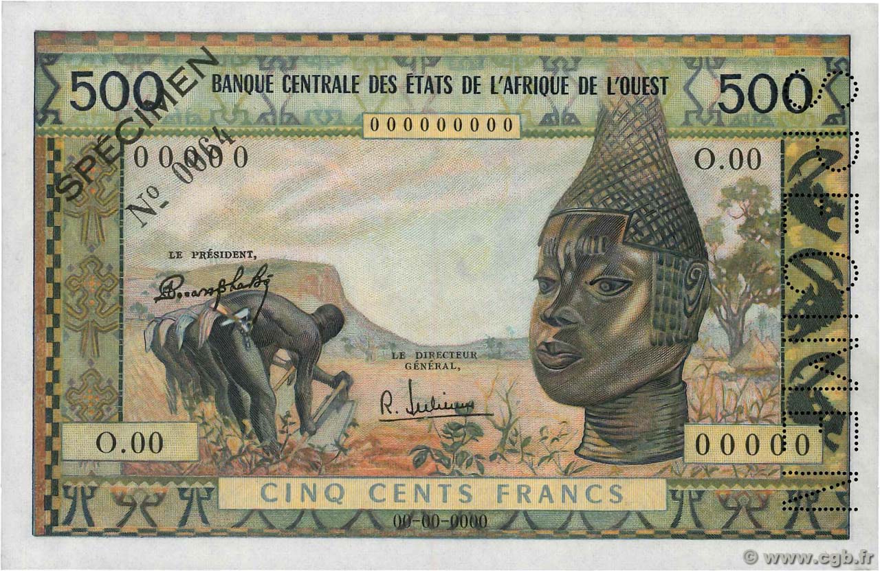 500 Francs Spécimen ÉTATS DE L AFRIQUE DE L OUEST  1964 P.003s pr.SPL