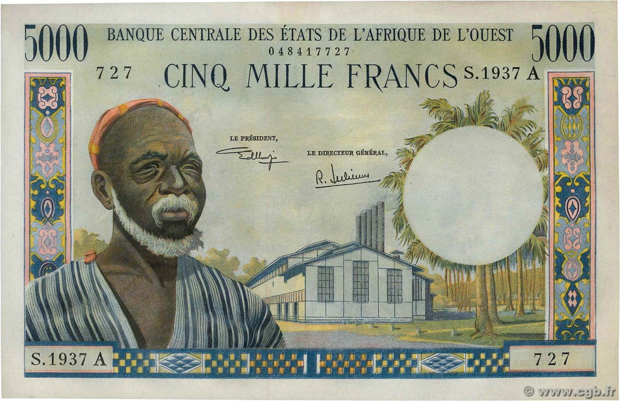 5000 Francs WEST AFRICAN STATES  1975 P.104Ah AU-