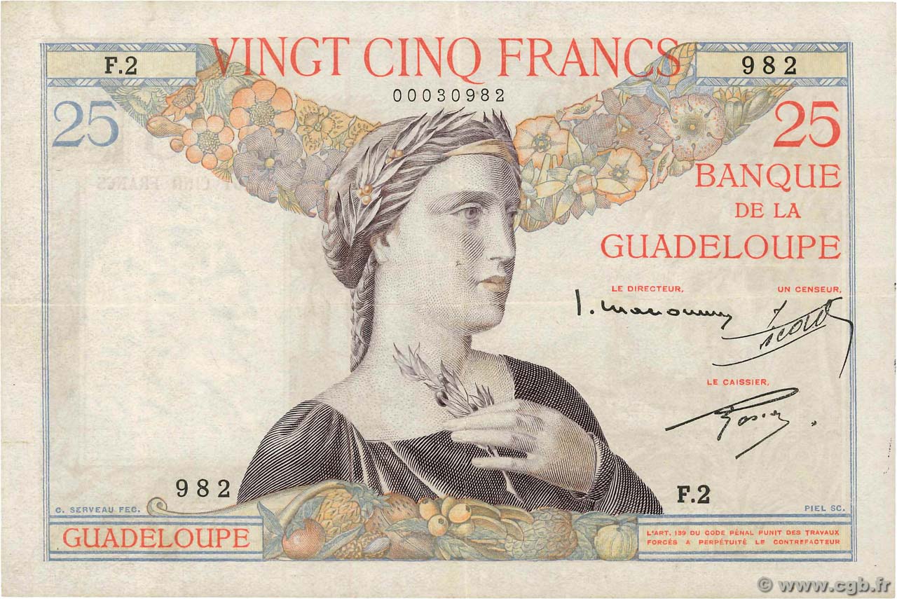 25 Francs GUADELOUPE  1934 P.14 SS