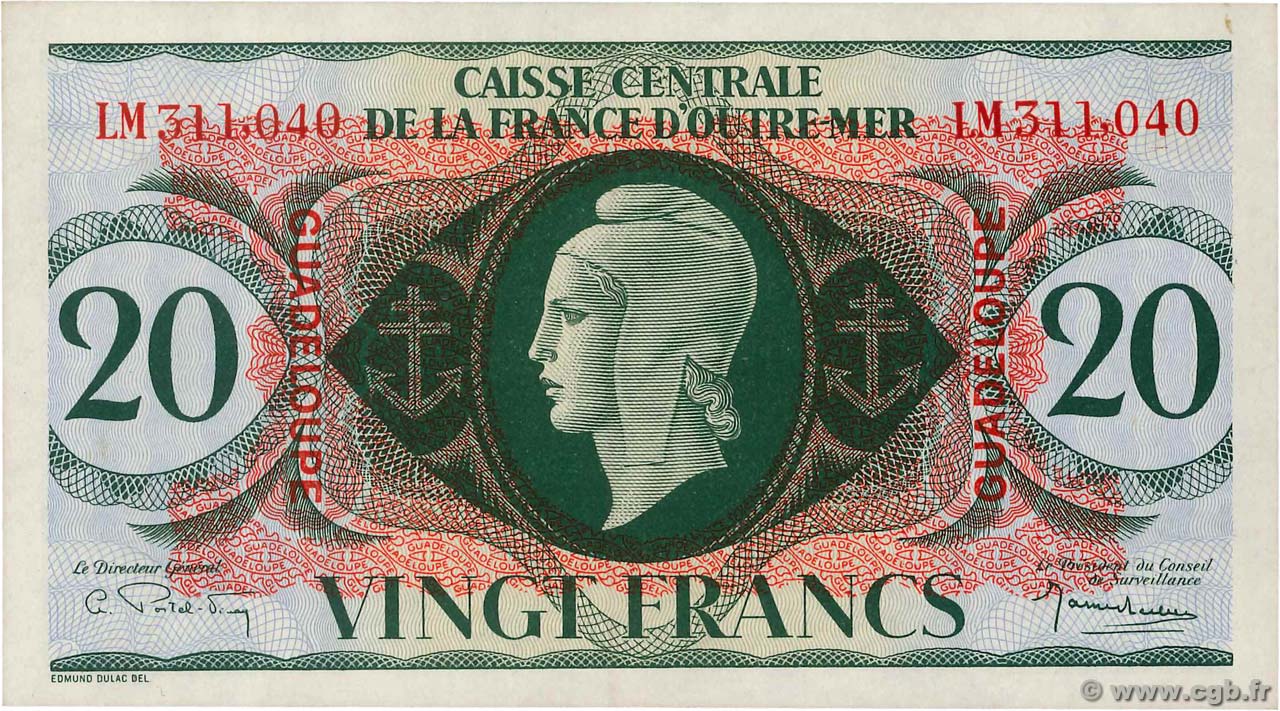 20 Francs Type anglais GUADELOUPE  1944 P.28a VZ+