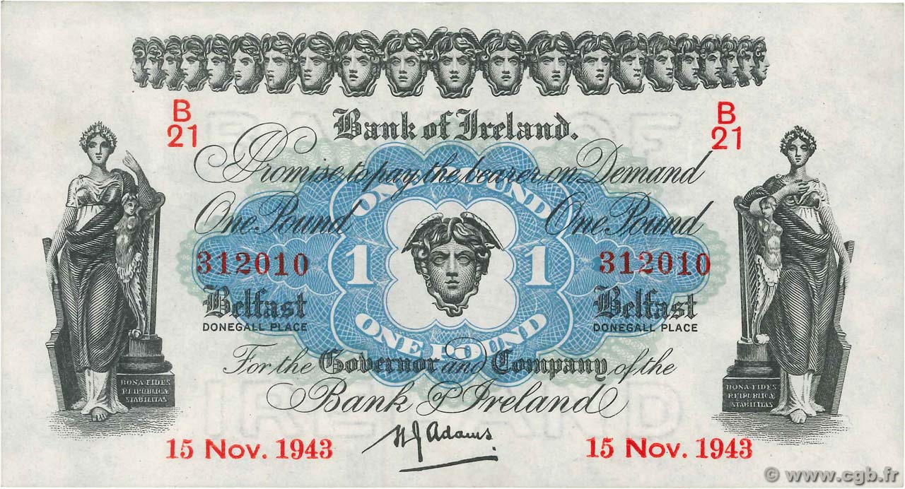1 Pound NORTHERN IRELAND  1943 P.055b EBC