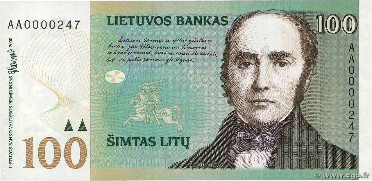 100 Litu Petit numéro LITHUANIA  2000 P.62 UNC