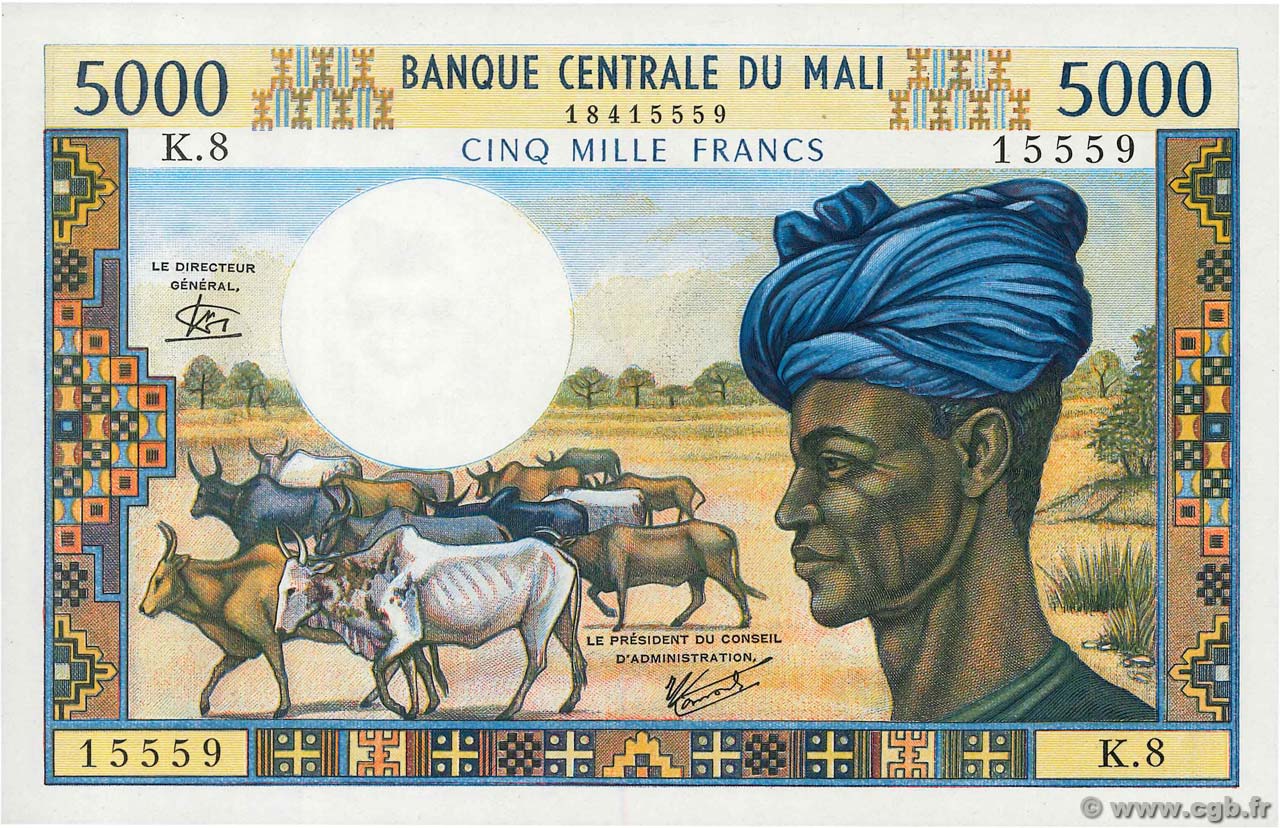 5000 Francs MALI  1984 P.14e fST+
