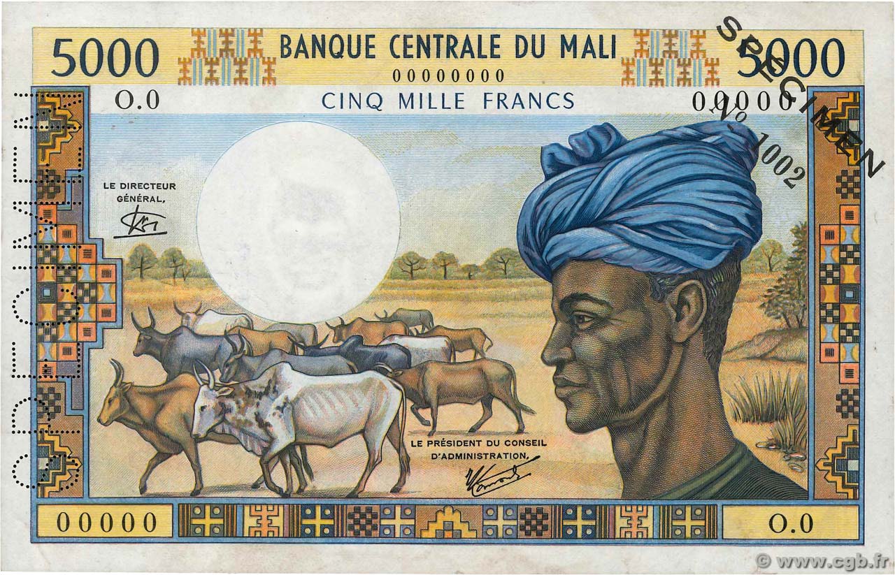 5000 Francs Spécimen MALI  1984 P.14es fVZ