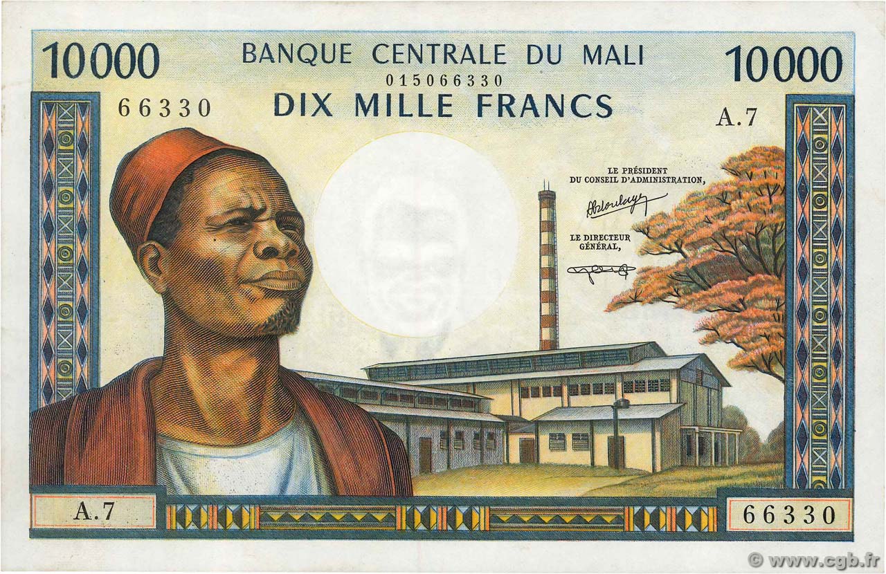 10000 Francs MALí  1973 P.15g EBC+